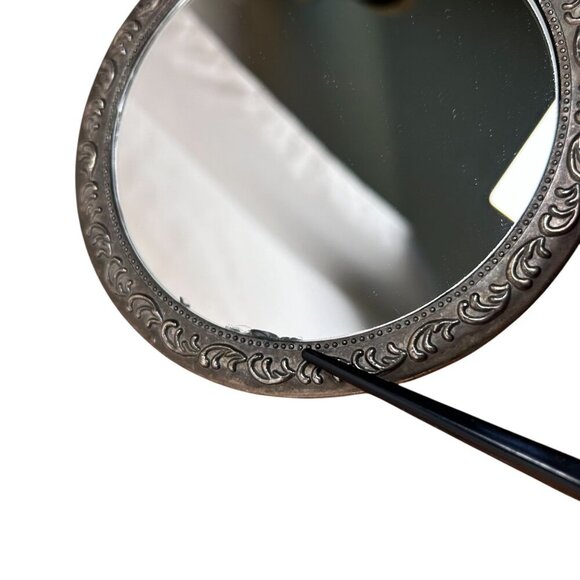Vintage Handheld Mirror Boudoir Floral Collectible Heavy Cosplay Cottage - Picture 4 of 4